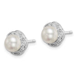 Sterling Silver Rhodium FW Cultured Pearl & Diamond Post Earrings - Product Photo