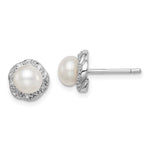 Sterling Silver Rhodium FW Cultured Pearl & Diamond Post Earrings - Product Photo