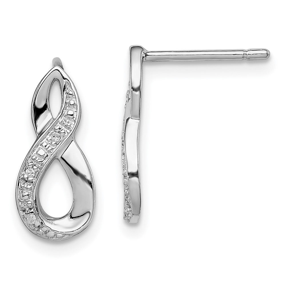 Sterling Silver Rhodium Diamond Post Earrings - Product Photo