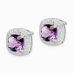 Sterling Silver Rhodium Plated Amethyst and Diamond Post Earrings - Product Photo