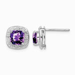 Sterling Silver Rhodium Plated Amethyst and Diamond Post Earrings - Product Photo