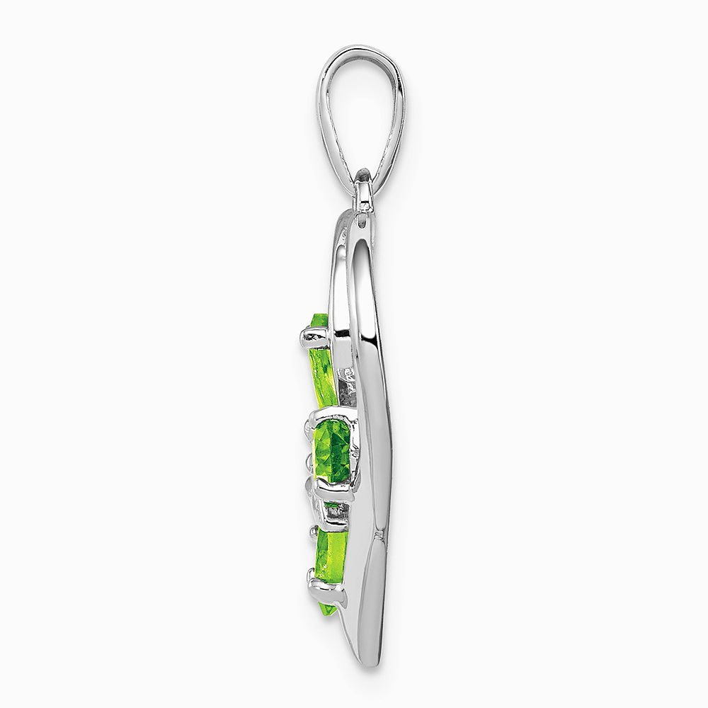Sterling Silver RH Plated Peridot and Diamond Butterfly Heart Pendant - Product Photo