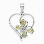 Sterling Silver RH Plated Peridot and Diamond Butterfly Heart Pendant - Product Photo