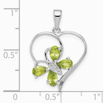 Sterling Silver RH Plated Peridot and Diamond Butterfly Heart Pendant - Product Photo