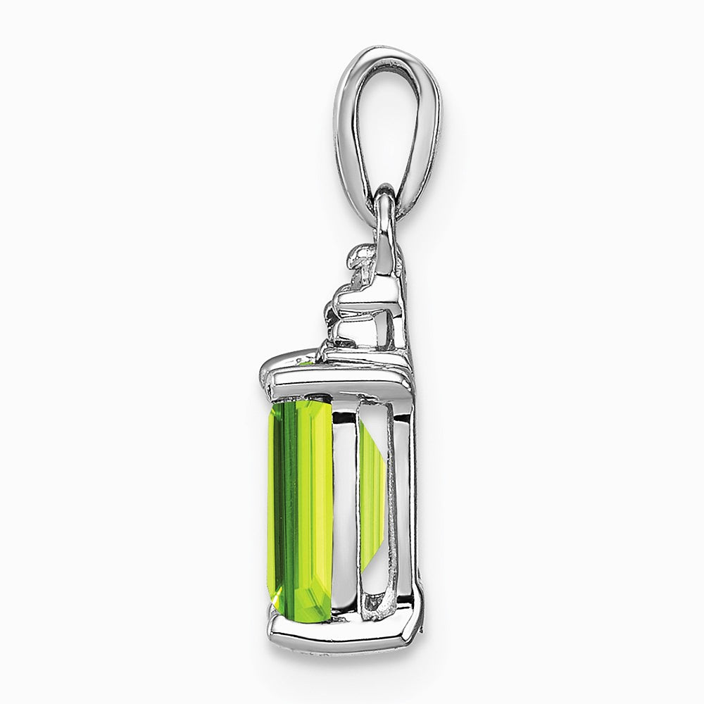 Sterling Silver Rhodium Plated Peridot and Diamond Pendant - Product Photo