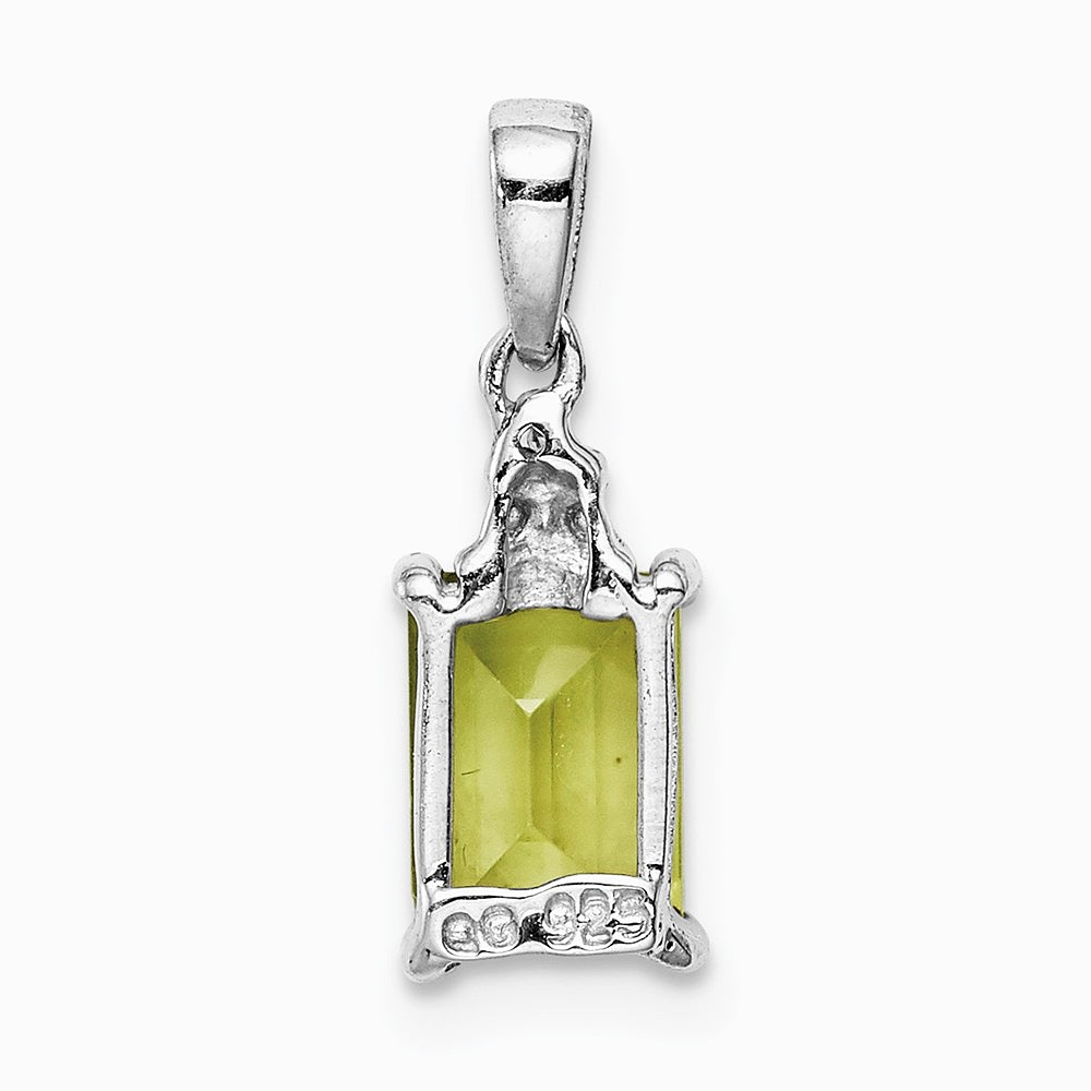 Sterling Silver Rhodium Plated Peridot and Diamond Pendant - Product Photo