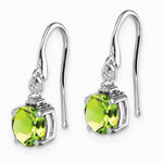 Sterling Silver Rhodium Plated Round Peridot and Diamond Wire Earrings - Product Photo