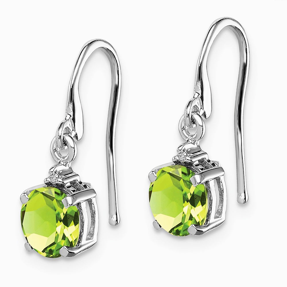 Sterling Silver Rhodium Plated Round Peridot and Diamond Wire Earrings - Product Photo