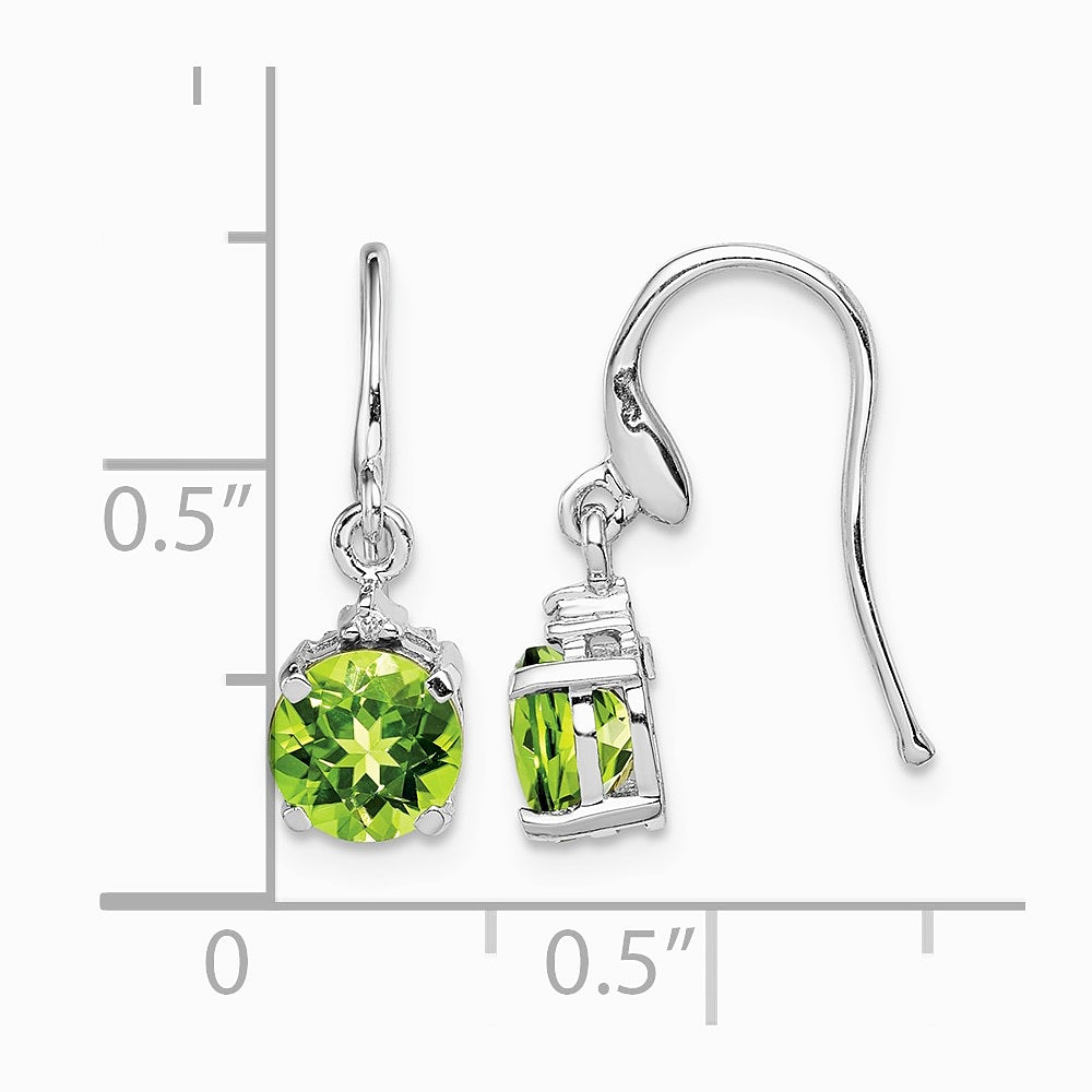 Sterling Silver Rhodium Plated Round Peridot and Diamond Wire Earrings - Product Photo