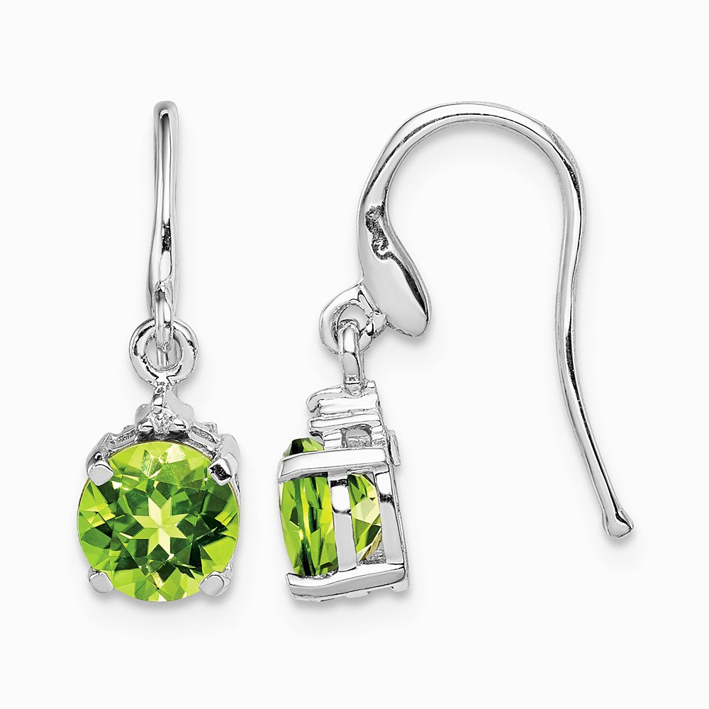 Sterling Silver Rhodium Plated Round Peridot and Diamond Wire Earrings - Product Photo