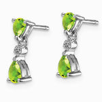 Sterling Silver Rhodium Plated Pear Peridot and Diamond Post Earrings - Product Photo