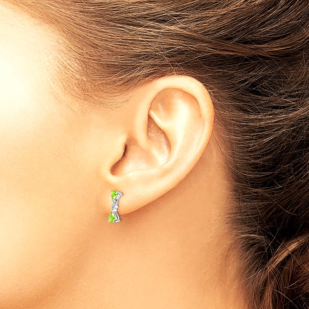 Sterling Silver Rhodium Plated Pear Peridot and Diamond Post Earrings - Product Photo