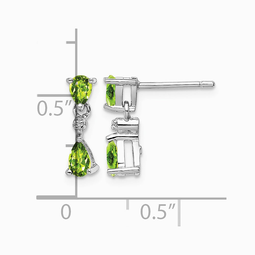 Sterling Silver Rhodium Plated Pear Peridot and Diamond Post Earrings - Product Photo