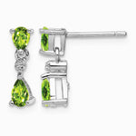 Sterling Silver Rhodium Plated Pear Peridot and Diamond Post Earrings - Product Photo