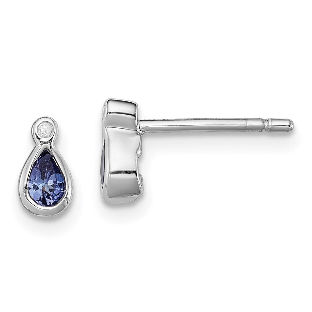 Sterling Silver Rhodium-plated Tanzanite & Diamond Earrings - Product Photo