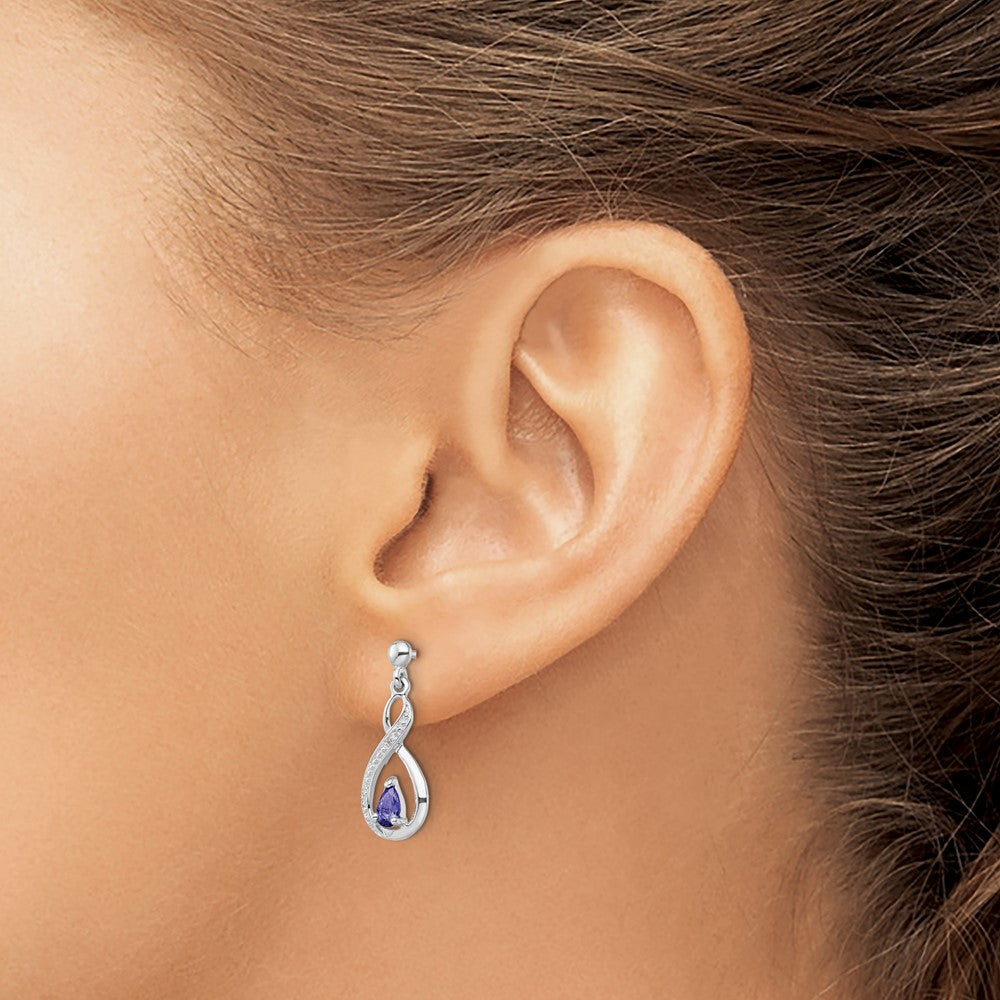 Sterling Silver Rhodium-plated Tanzanite & Diamond Earrings - Product Photo