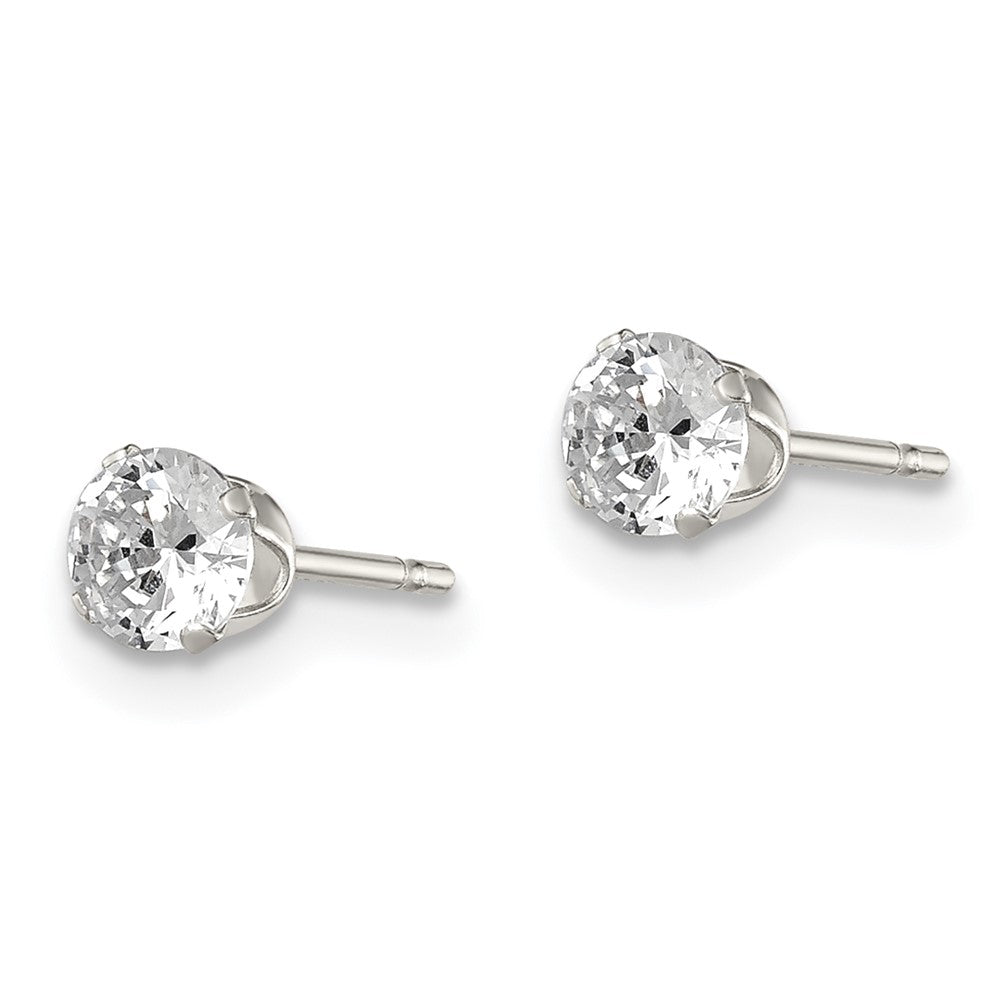 Sterling Silver 4mm Round Snap Set CZ Stud Earrings - Product Photo