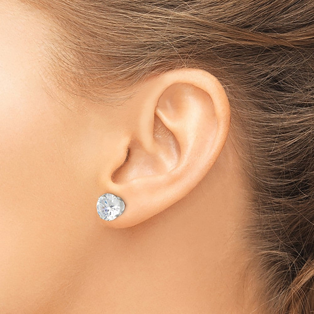 Sterling Silver 10mm Round Snap Set CZ Stud Earrings - Product Photo
