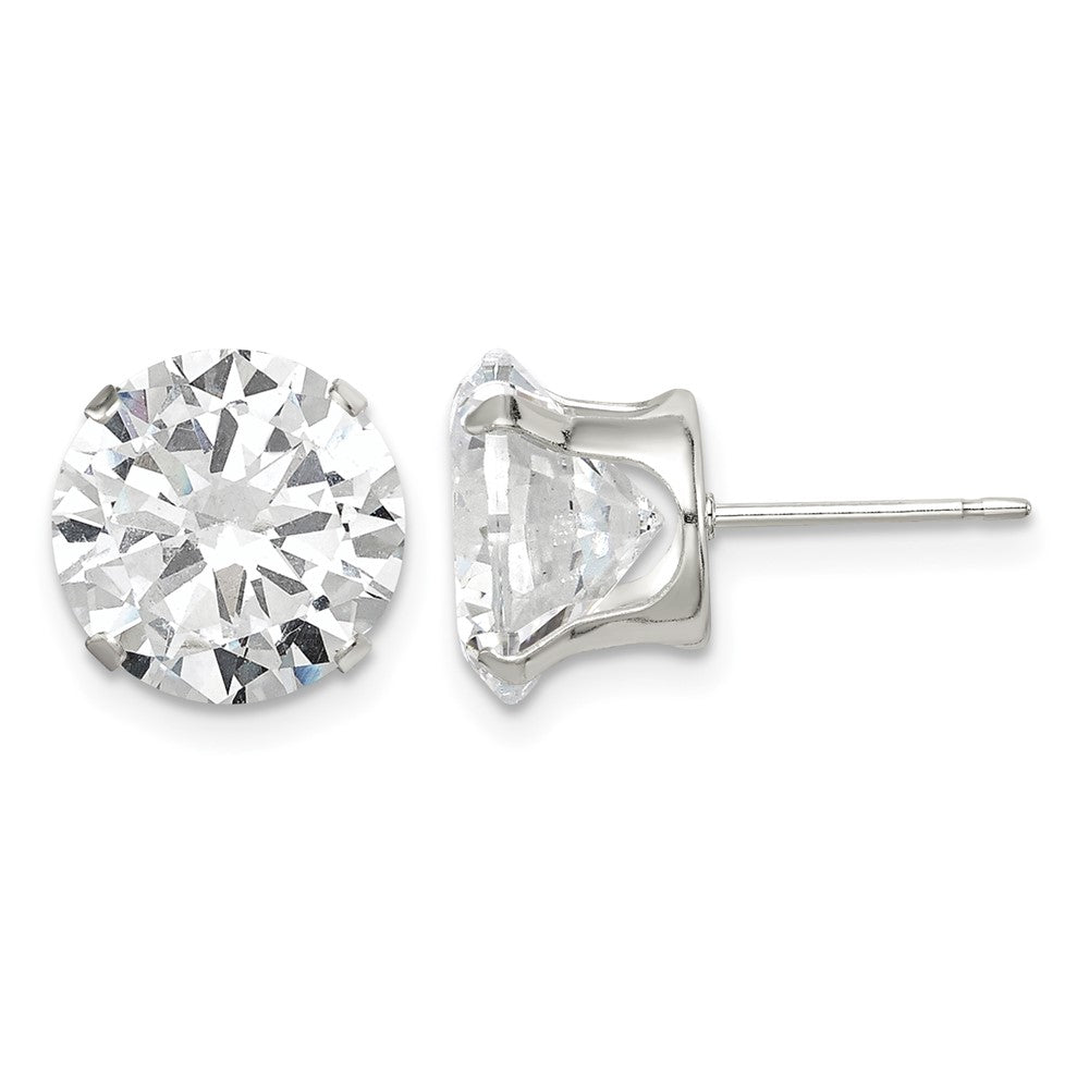 Sterling Silver 10mm Round Snap Set CZ Stud Earrings - Product Photo