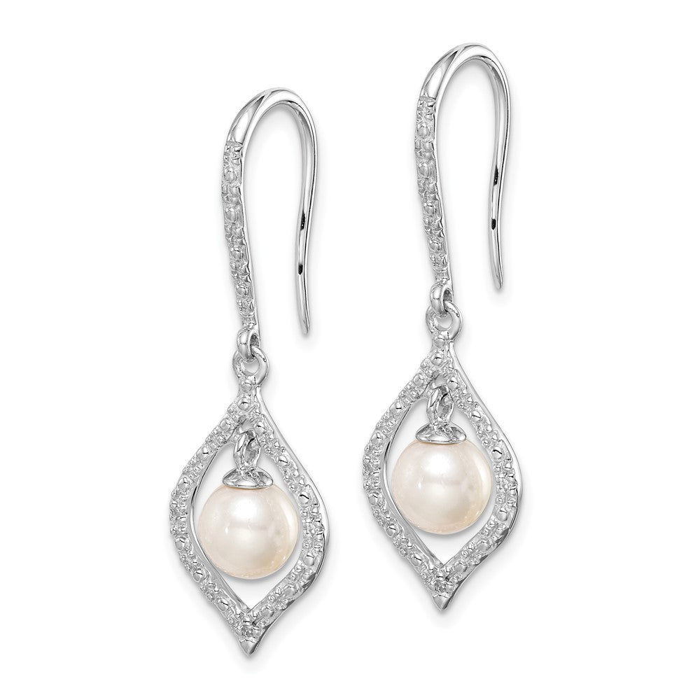 Sterling Silver Rhodium Plated Diamond and Freshwater Cultured Pearl Earrings - Product Photo