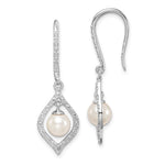 Sterling Silver Rhodium Plated Diamond and Freshwater Cultured Pearl Earrings - Product Photo