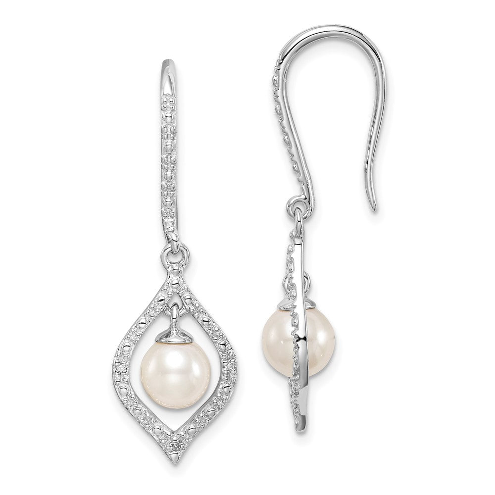 Sterling Silver Rhodium Plated Diamond and Freshwater Cultured Pearl Earrings - Product Photo