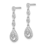 Sterling Silver Rhodium & Diamond. Teardrop Post Dangle Earrings - Product Photo