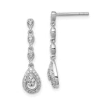 Sterling Silver Rhodium & Diamond. Teardrop Post Dangle Earrings - Product Photo