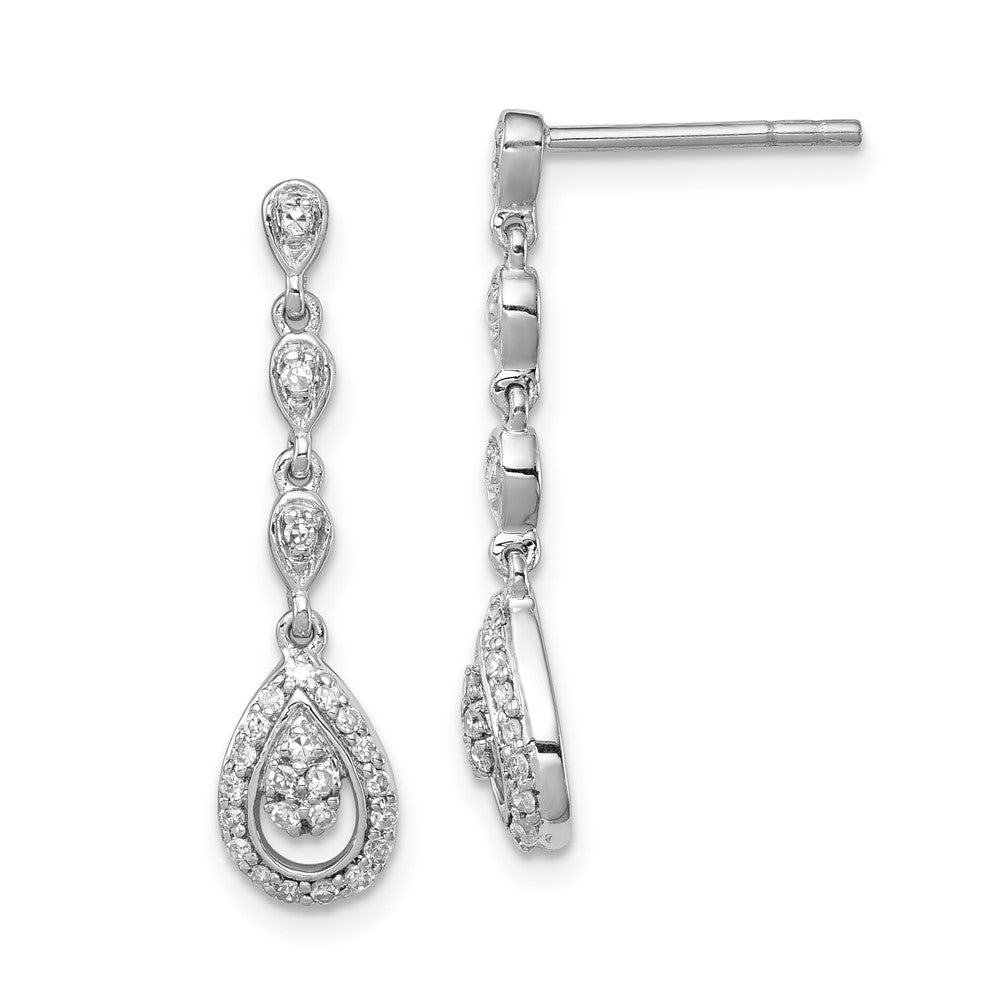 Sterling Silver Rhodium & Diamond. Teardrop Post Dangle Earrings - Product Photo