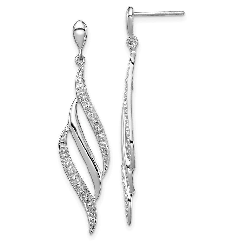 Sterling Silver Rhodium Plated Diamond Swirl Post Dangle Earrings - Product Photo
