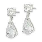 Sterling Silver Polished CZ Pear Shaped Post Dangle Earrings - Product Photo