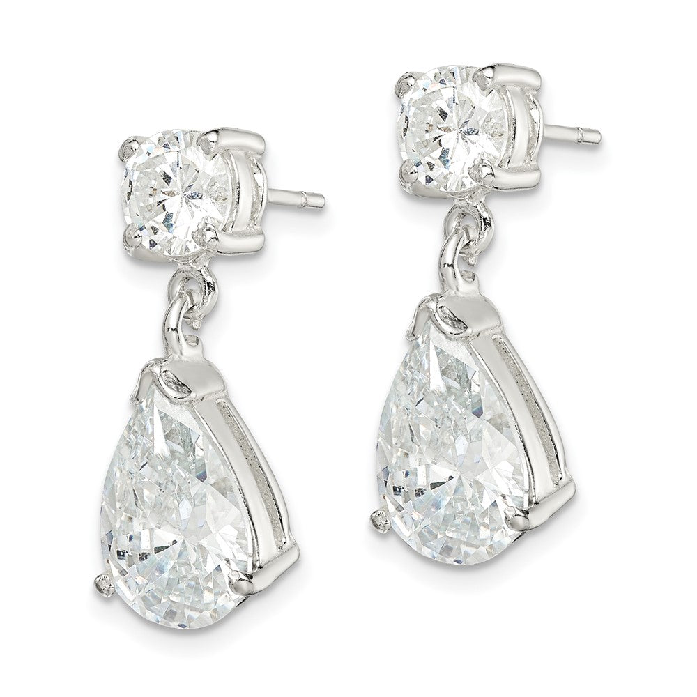Sterling Silver Polished CZ Pear Shaped Post Dangle Earrings - Product Photo