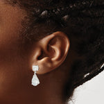 Sterling Silver Polished CZ Pear Shaped Post Dangle Earrings - Product Photo