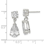 Sterling Silver Polished CZ Pear Shaped Post Dangle Earrings - Product Photo