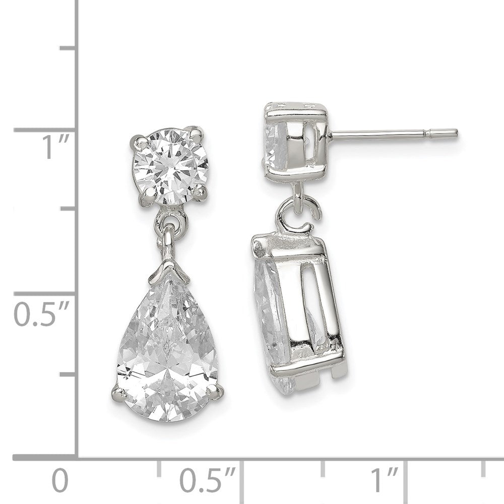 Sterling Silver Polished CZ Pear Shaped Post Dangle Earrings - Product Photo