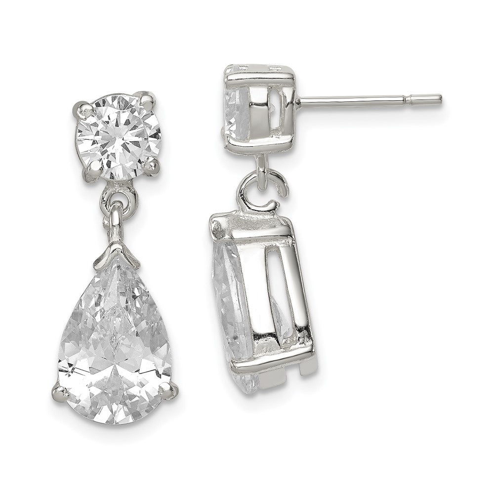 Sterling Silver Polished CZ Pear Shaped Post Dangle Earrings - Product Photo