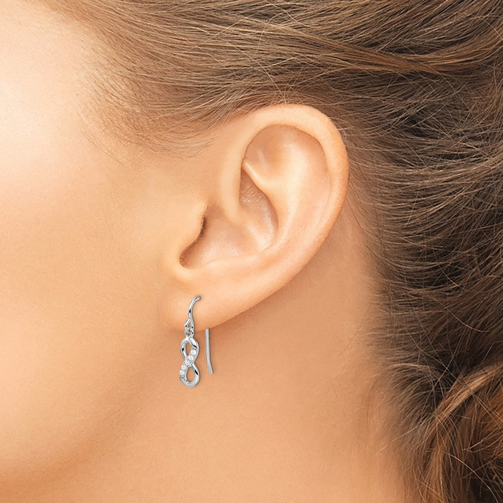 Sterling Silver Rhodium-plated with CZ Infinity Shepherd Hook Earrings - Product Photo