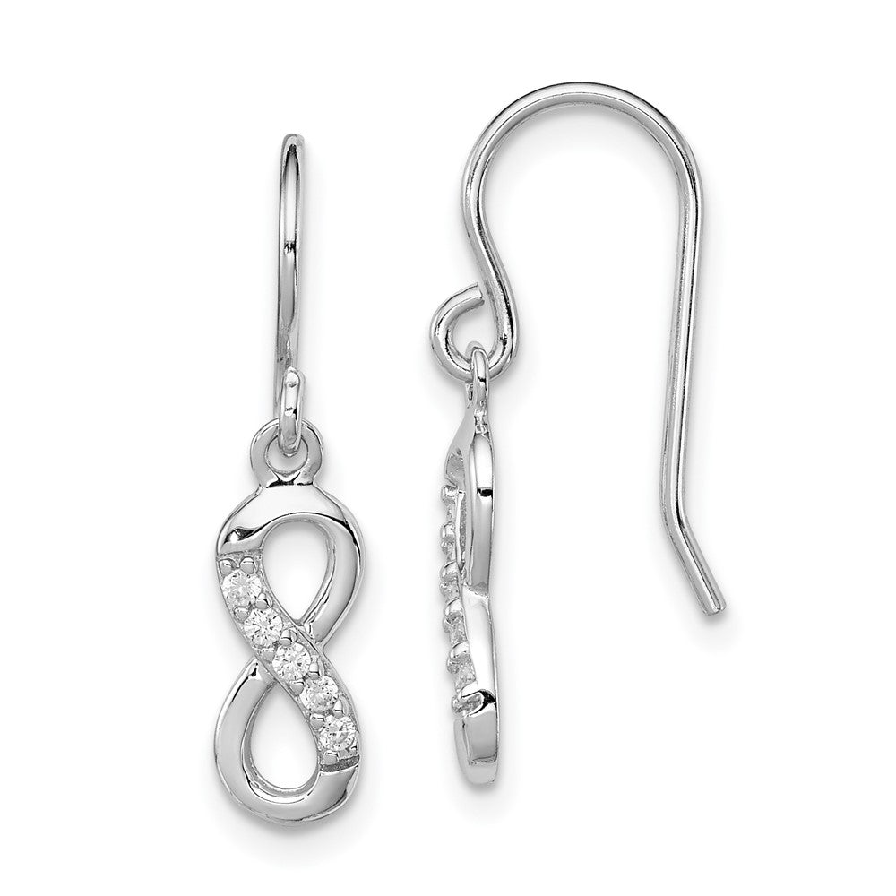 Sterling Silver Rhodium-plated with CZ Infinity Shepherd Hook Earrings - Product Photo