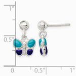 Sterling Silver Childrens Blue/Purple Enamel Butterfly Post Dangle Earrings - Product Photo