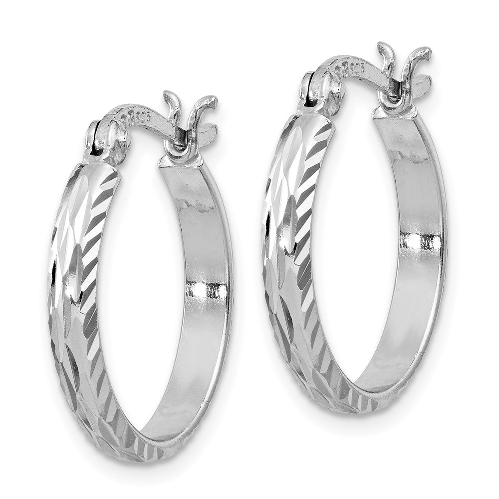 Sterling Silver Rhodium-plated 2.5mm Textured Round Hoops - Product Photo