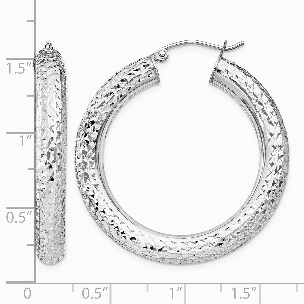 Sterling Silver Rhodium-plated Diamond Cut 4.75mm Hoop Earrings - Product Photo