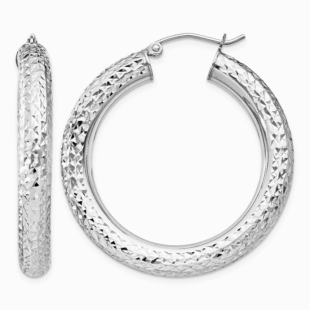 Sterling Silver Rhodium-plated Diamond Cut 4.75mm Hoop Earrings - Product Photo
