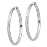 Sterling Silver Rhodium-plated 3mm Satin Diamond-cut Hoop Earrings - Product Photo