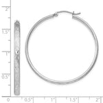 Sterling Silver Rhodium-plated 3mm Satin Diamond-cut Hoop Earrings - Product Photo