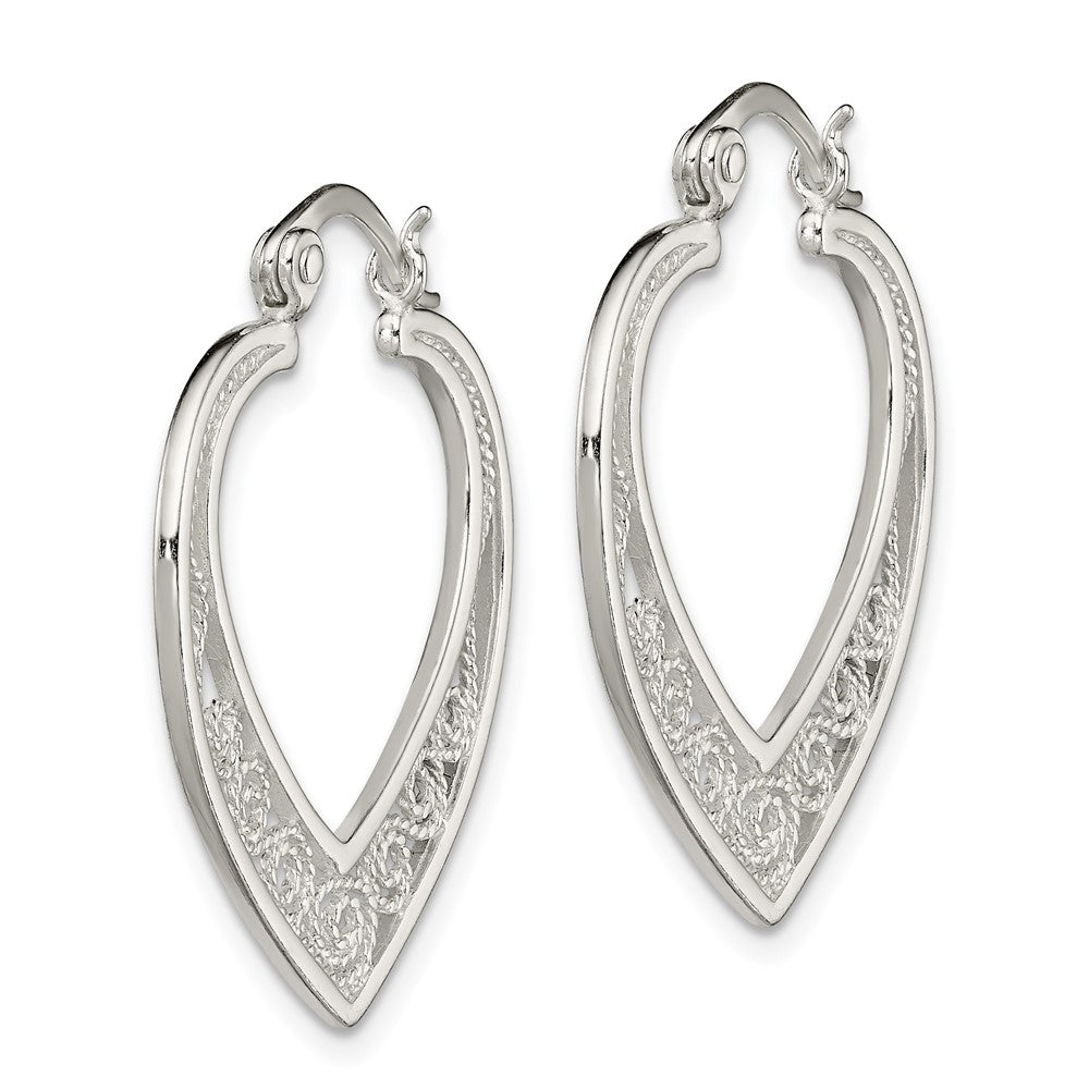 Sterling Silver Polished Filigree Heart Hoop Earrings - Product Photo