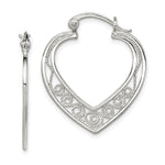 Sterling Silver Polished Filigree Heart Hoop Earrings - Product Photo