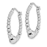 Sterling Silver Rhodium-plated Diamond-cut Beaded Hoop Earrings - Product Photo
