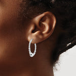 Sterling Silver Rhodium-plated Diamond-cut Beaded Hoop Earrings - Product Photo