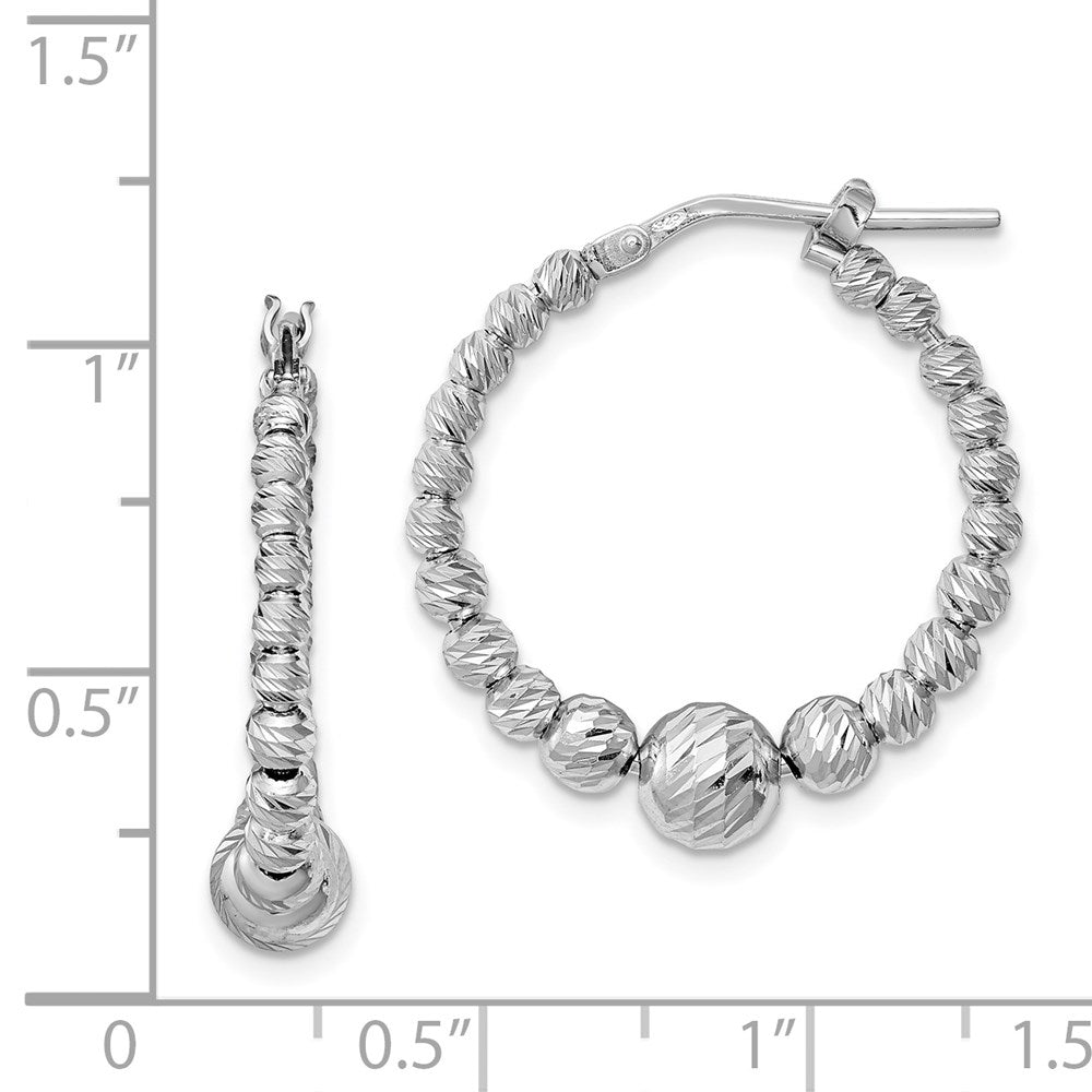 Sterling Silver Rhodium-plated Diamond-cut Beaded Hoop Earrings - Product Photo