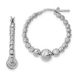 Sterling Silver Rhodium-plated Diamond-cut Beaded Hoop Earrings - Product Photo